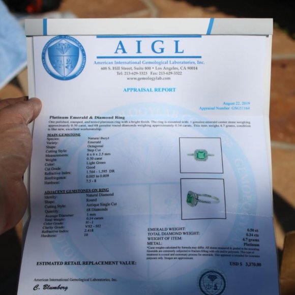 Certified Emerald .50ct Diamonds 950 Platinum Ring - Picture 10 of 10